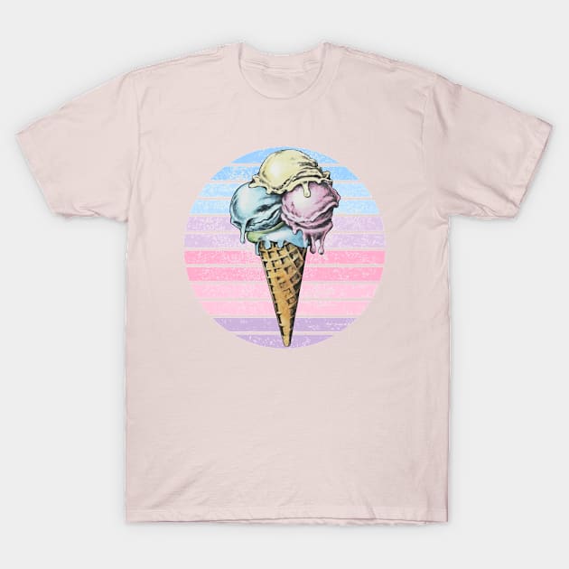 Triple Scoop Ice Cream Ice Cream Cone Ice Cream Lover Holiday Shirt Retro Style Gift Japanese Style Art T-Shirt by DeanWardDesigns